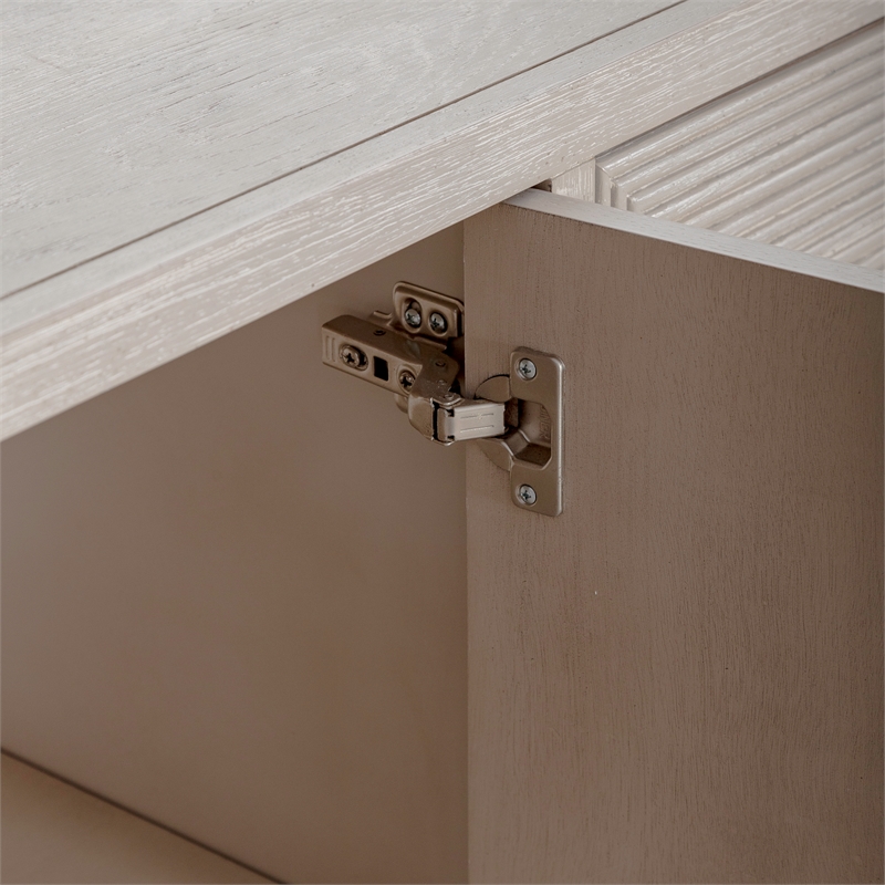 Pemberly Row 4 Door Accent Cabinet in Washed Taupe and Silver Champagne