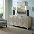 Pemberly Row 4 Door Accent Cabinet in Washed Taupe and Silver Champagne