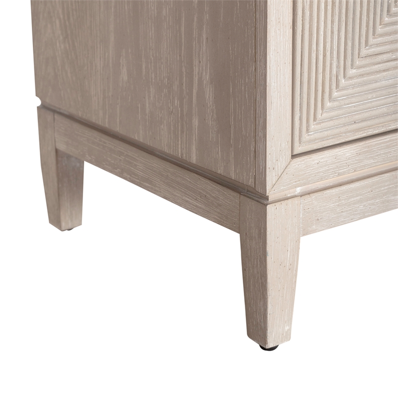 Pemberly Row 4 Door Accent Cabinet in Washed Taupe and Silver Champagne
