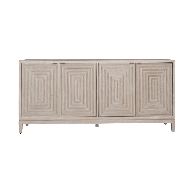 Pemberly Row 4 Door Accent Cabinet in Washed Taupe and Silver Champagne