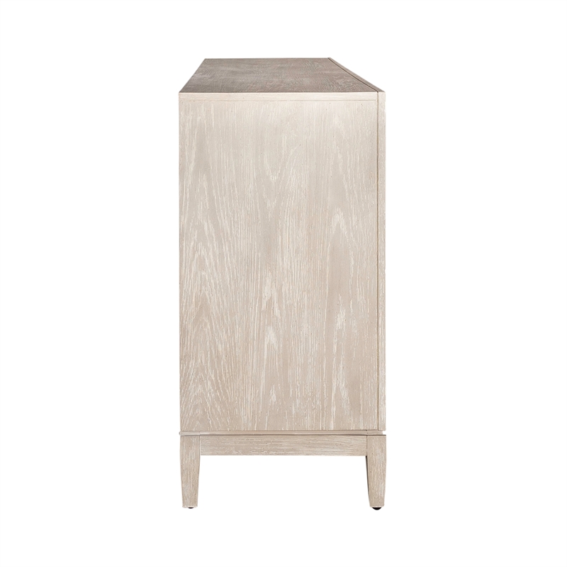 Pemberly Row 4 Door Accent Cabinet in Washed Taupe and Silver Champagne