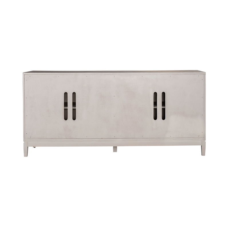 Pemberly Row 4 Door Accent Cabinet in Washed Taupe and Silver Champagne