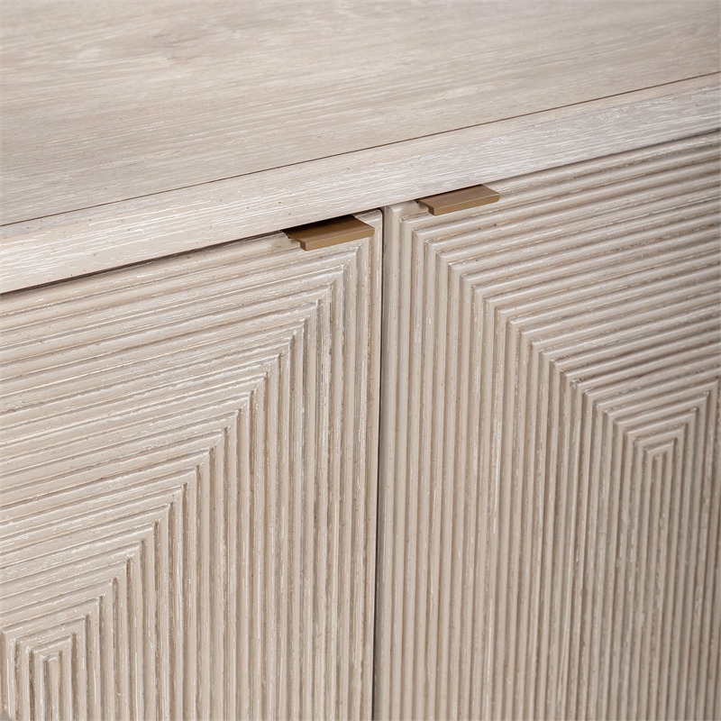 Pemberly Row 4 Door Accent Cabinet in Washed Taupe and Silver Champagne