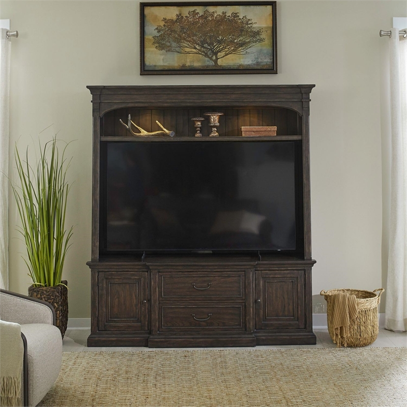 Pemberly Row Entertainment Center with Breakfront Styling in Brown