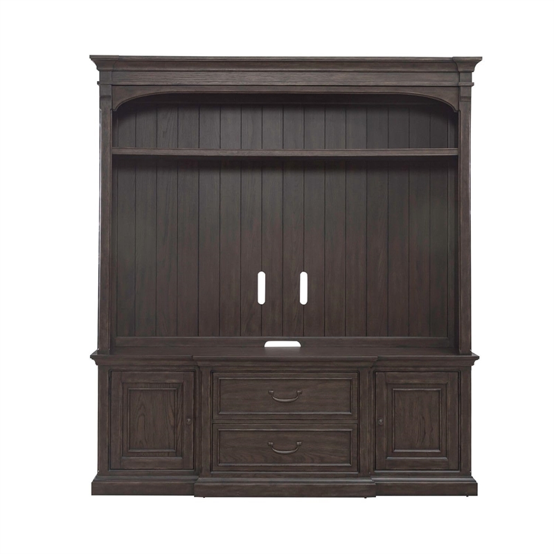 Pemberly Row Entertainment Center with Breakfront Styling in Brown