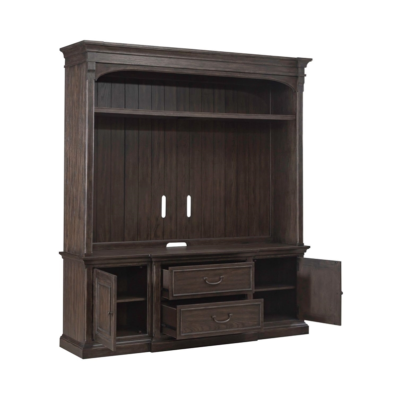 Pemberly Row Entertainment Center with Breakfront Styling in Brown