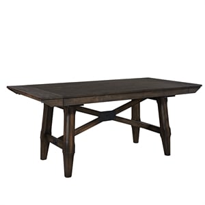 Pemberly Row 7-Piece Trestle Table Set with Dark Chestnut Finish