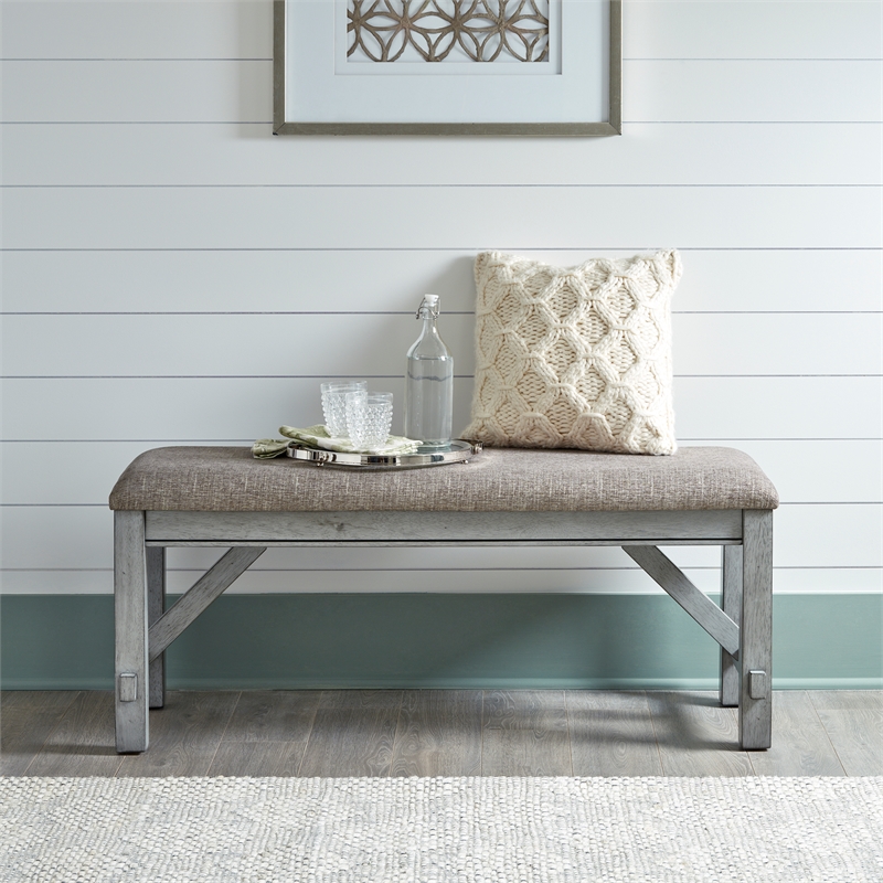 Pemberly Row Gray Dining Bench with Polyester Linen and Block Legs