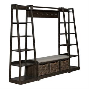 Pemberly Row Transitional Wood Wall Unit in Espresso with Storage