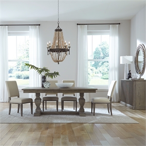 Pemberly Row 5 Piece Trestle Table Set in Havana Brown Finish