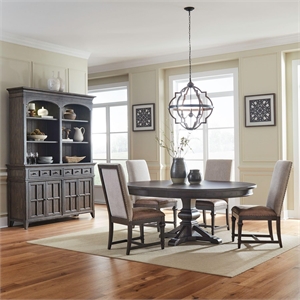 Pemberly Row 5 Piece Pedestal Table Set with Upholstered Chairs in Brown