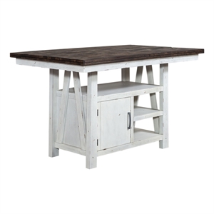 Pemberly Row White Gathering Table with Heavy Distressing and Adj Shelves