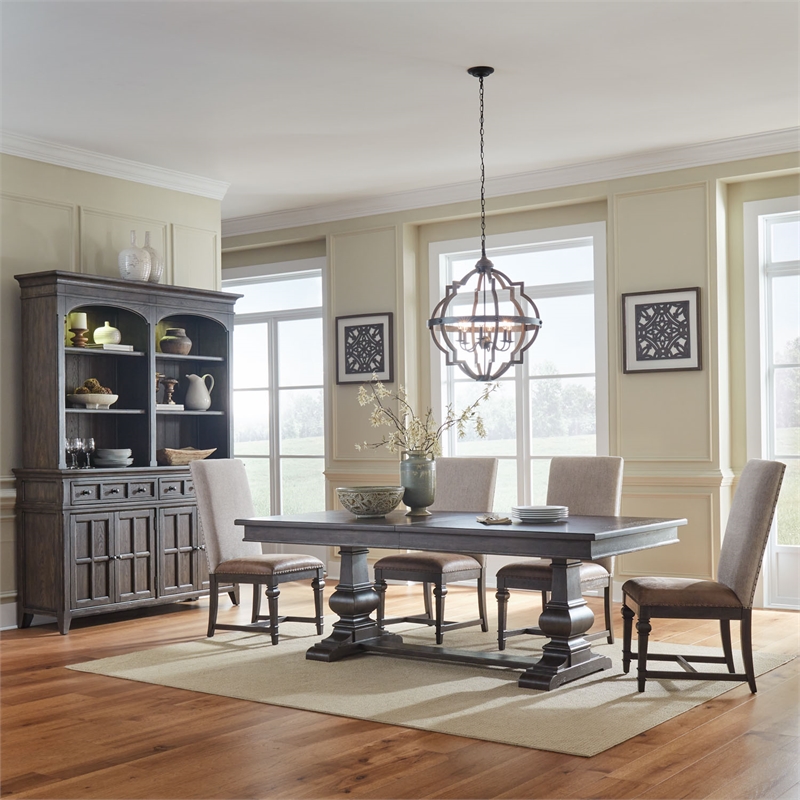 Pemberly Row 5 Piece Trestle Table Set with Upholstered Side Chairs