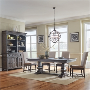 Pemberly Row 5 Piece Trestle Table Set with Upholstered Side Chairs