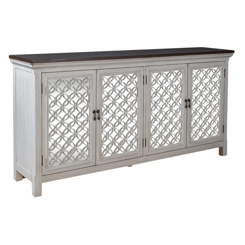 Pemberly Row 4 Door Accent Cabinet with Mirrored Glass in Gray/White