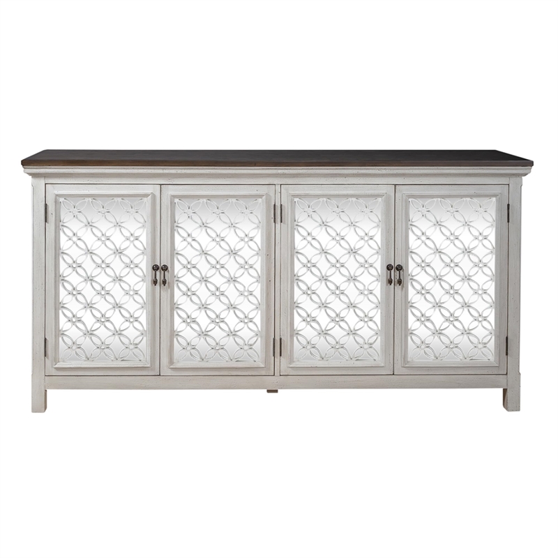 Pemberly Row 4 Door Accent Cabinet with Mirrored Glass in Gray/White
