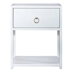 Pemberly Row 1-Shelf 1-Drawer End Table in Wirebrushed White with Acacia