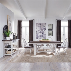 Pemberly Row Farmhouse White 5-Piece Trestle Table Set with Windsor Chairs