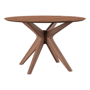 Pemberly Row Round Pedestal Dining Table in Brown with Tapered Legs