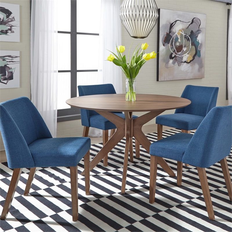 Pemberly Row 5-Piece Pedestal Table Set Wood in Satin Walnut Finish