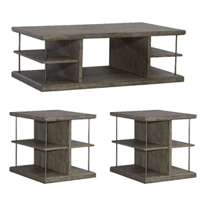Pemberly Row 3-Piece Wood Cocktail Table Set in Burnished Beige