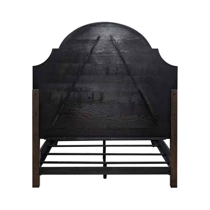 Pemberly Row Queen Upholstered Bed in Saddle Brown with Arched Crown