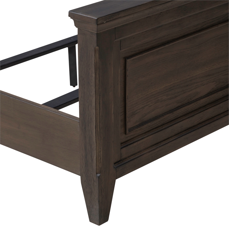 Pemberly Row Queen Upholstered Bed in Saddle Brown with Arched Crown