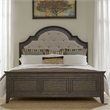 Pemberly Row Queen Upholstered Bed in Saddle Brown with Arched Crown