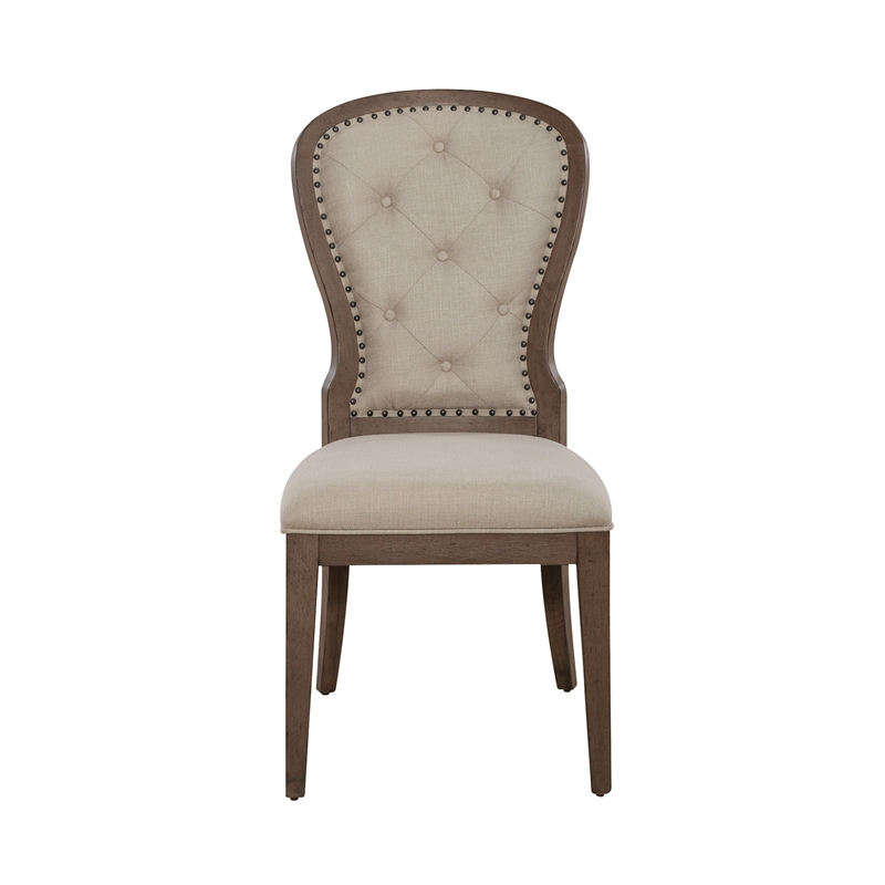 Pemberly Row Upholstered Tufted Back Side Chair Set of 2 with Tapered Legs