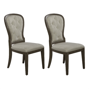 Pemberly Row Upholstered Tufted Back Side Chair Set of 2 with Tapered Legs