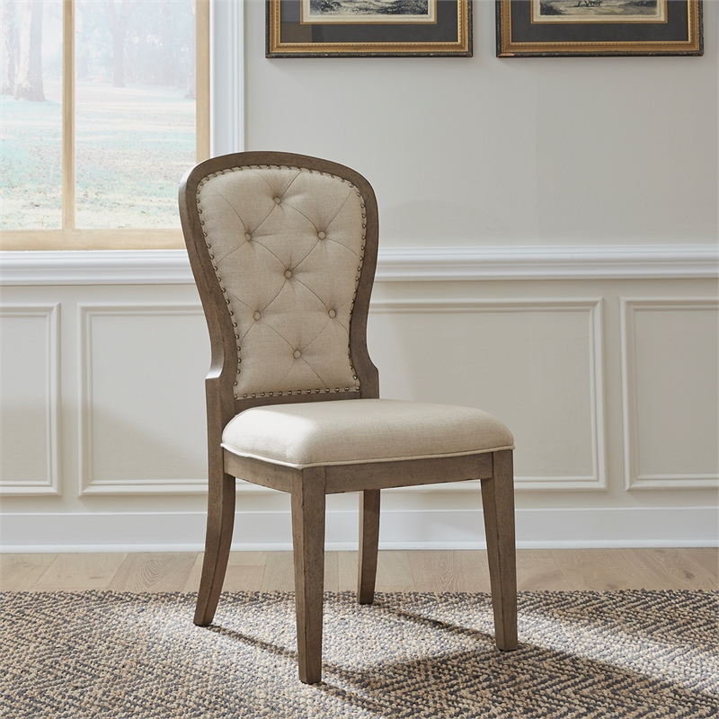 Pemberly Row Upholstered Tufted Back Side Chair Set of 2 with Tapered Legs