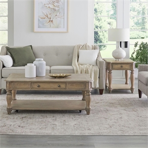 Pemberly Row Magnolia Manor 3-Piece Set in Weathered Bisque Finish
