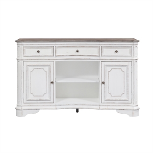 Pemberly Row White Server with Dovetail Construction and Pewter Hardware