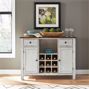 Pemberly Row Server with Wood Framed Doors and Dovetail Drawers in White