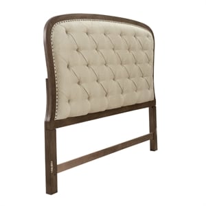 Pemberly Row Queen Tufted Panel Headboard with Nail Head Trim in Dusty Taupe
