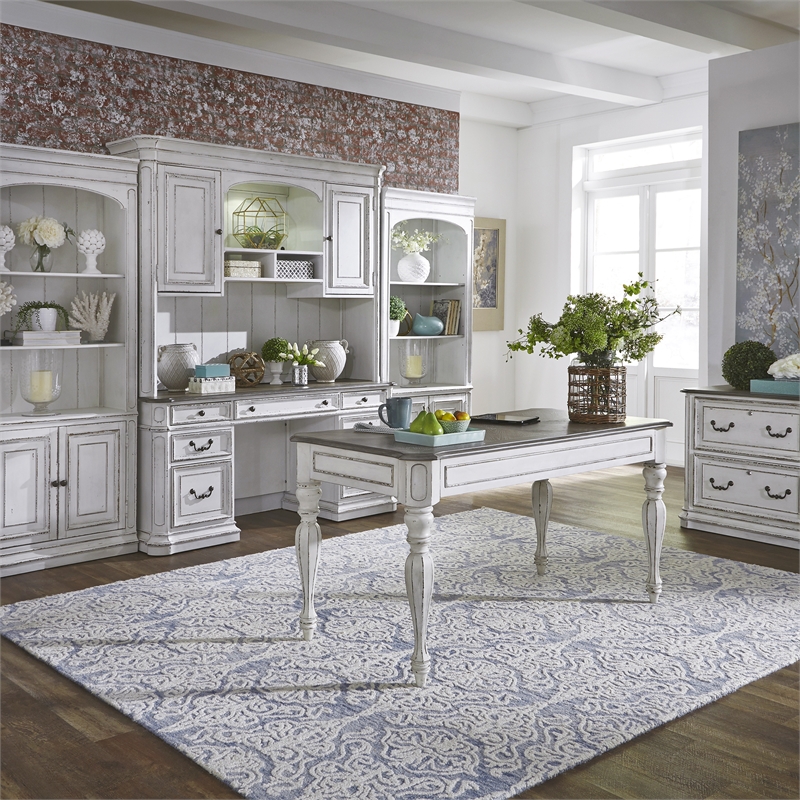 Pemberly Row Wooden Credenza with Hutch and File Storage in White