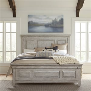 Pemberly Row White Queen Panel Bed with Crown and Raised Panels