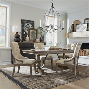 Pemberly Row 5 Piece Trestle Table Set with Tufted Rubberwood Chairs
