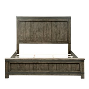 Pemberly Row Dark Gray Queen Panel Bed with Center Support Slat System