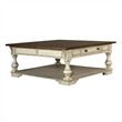 Pemberly Row Drawer Square Cocktail Table with Bracket Feet in Antique White