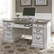 Pemberly Row 5-Piece Wood Desk Set with Hutch in Antiqued White