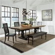 Pemberly Row Wood Trestle Table Set with Self-Storing Leaf in Black/Brown