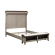 Pemberly Row Queen Mantle Storage Bed with LED Lighting in Weathered Linen