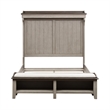 Pemberly Row Queen Mantle Storage Bed with LED Lighting in Weathered Linen