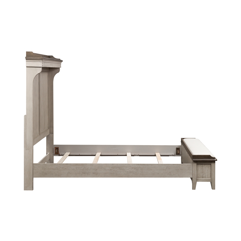 Pemberly Row Queen Mantle Storage Bed with LED Lighting in Weathered Linen