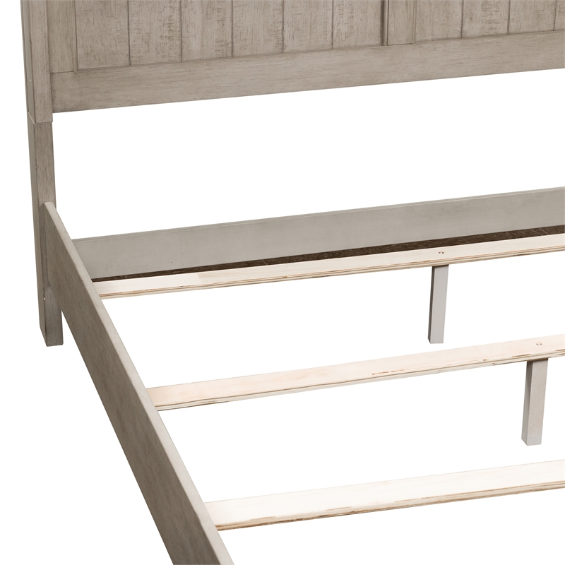 Pemberly Row Queen Mantle Storage Bed with LED Lighting in Weathered Linen