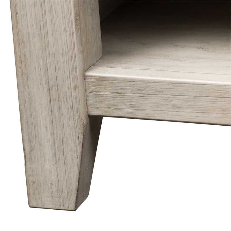 Pemberly Row Queen Mantle Storage Bed with LED Lighting in Weathered Linen
