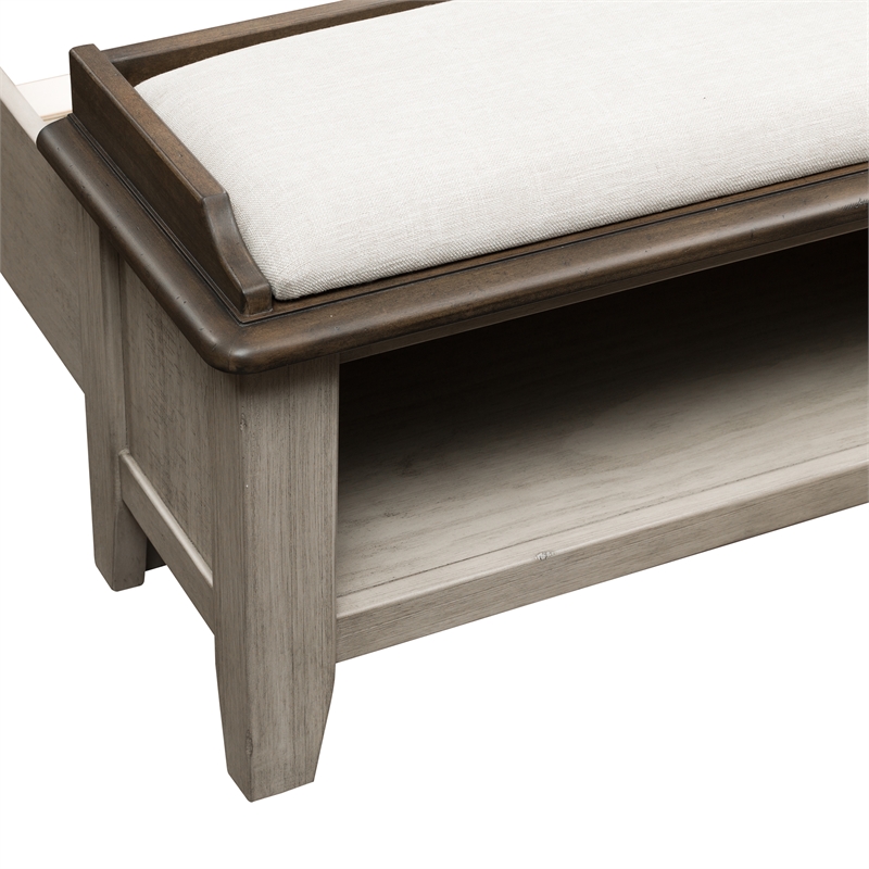 Pemberly Row Queen Mantle Storage Bed with LED Lighting in Weathered Linen