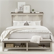 Pemberly Row Queen Mantle Storage Bed with LED Lighting in Weathered Linen
