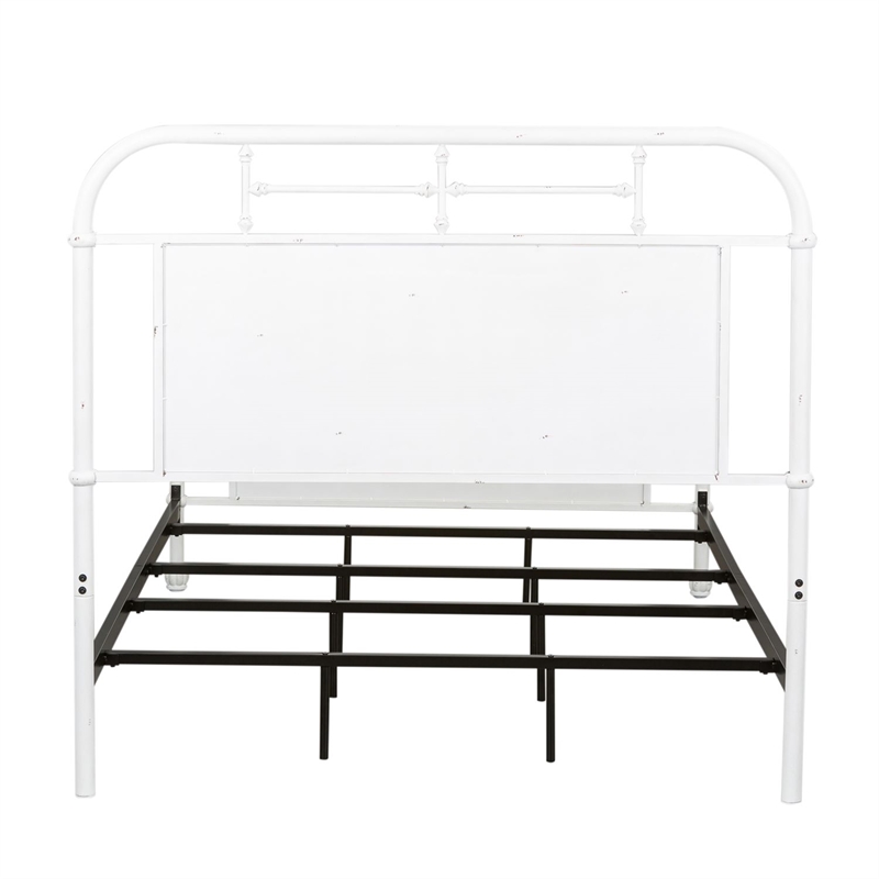 Pemberly Row Metal Twin Bed with Vintage Styling in Antique White